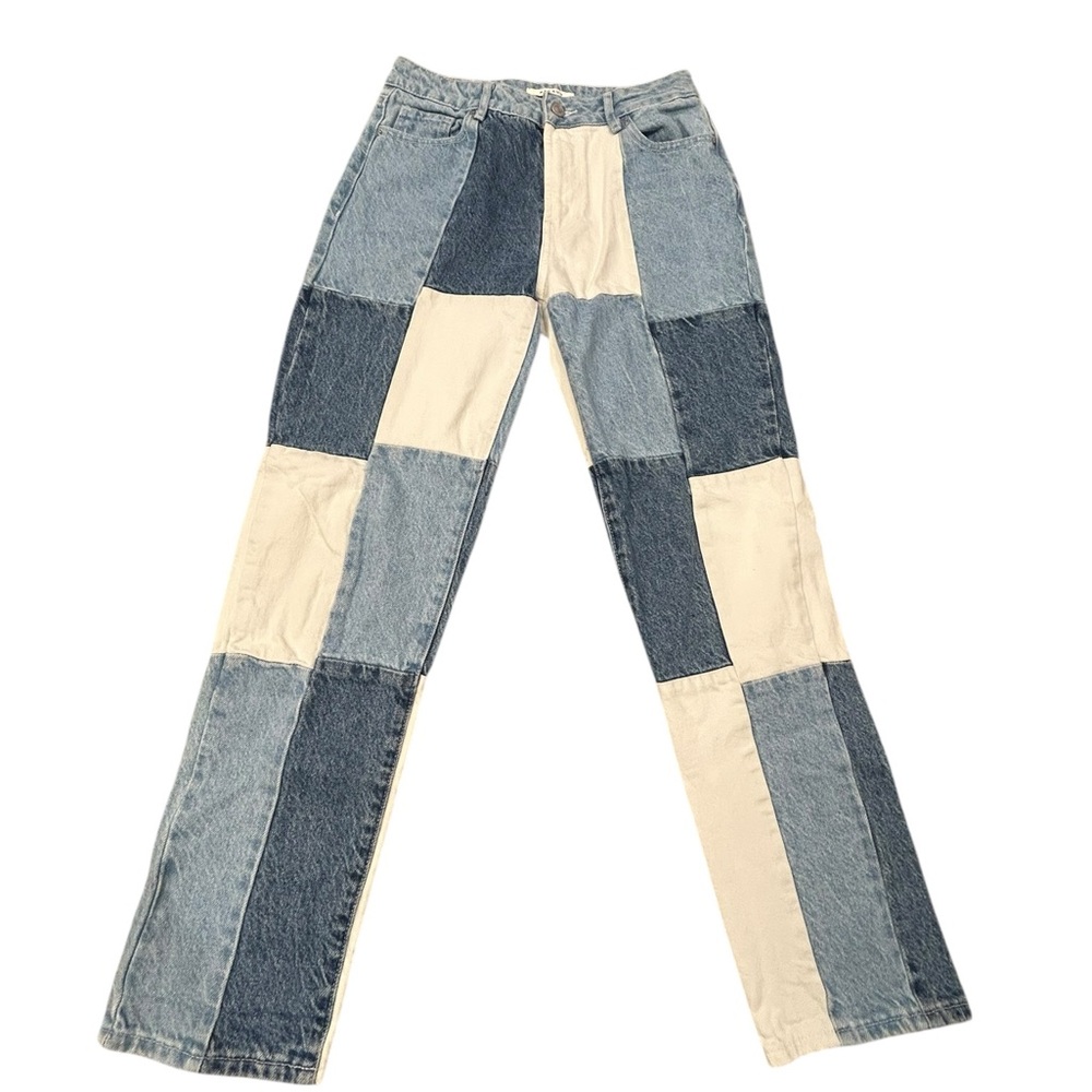 PacSun Patchwork Denim Jeans Straight Leg Size 25 Inseam 28” Festival Mom